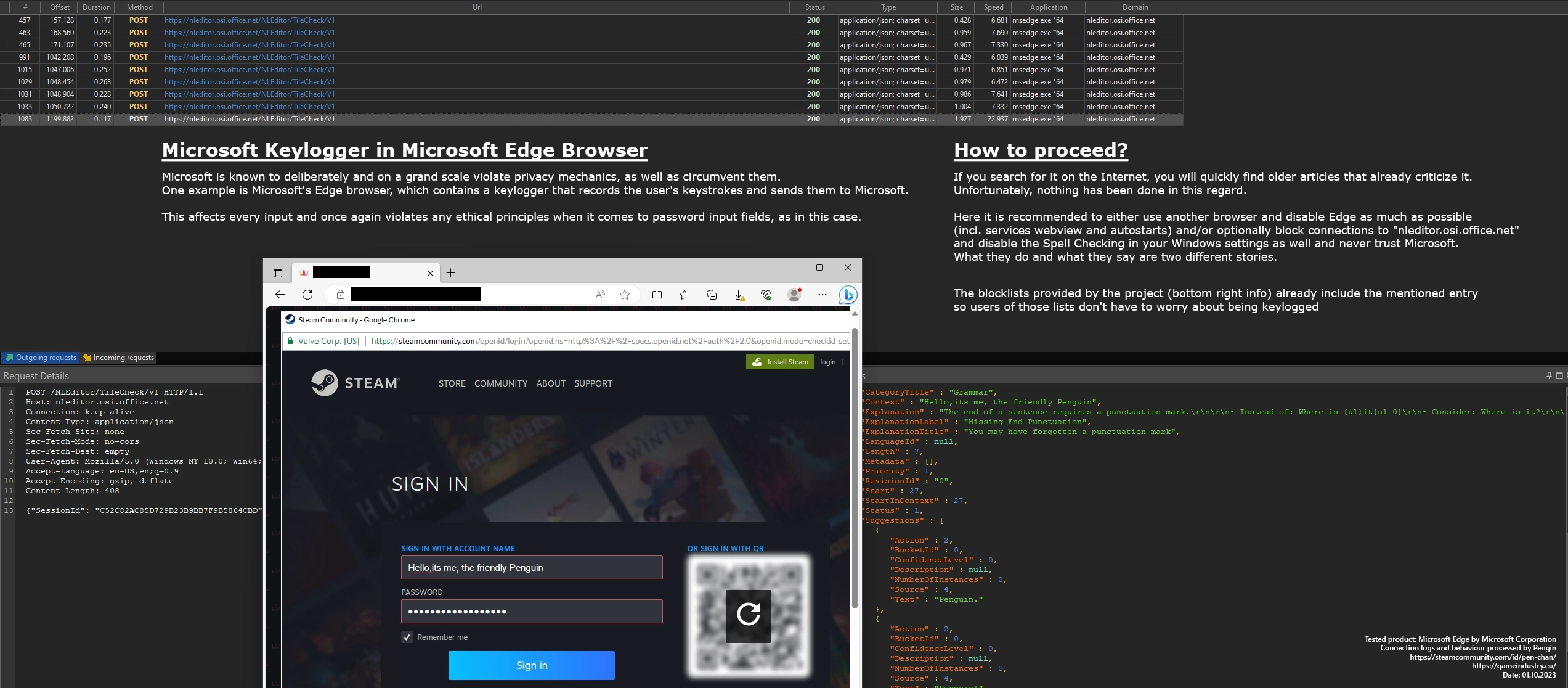 Microsoft Edge keylogger active since 2022 which sends keystrokes from users directly to MS